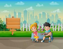 Couple in love in park and singing songs together vector