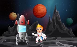 Cartoon astronauts explore outer space with rockets vector