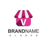 Online Shop Logo Design Template With V Initial vector