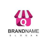 Online Shop Logo Design Template With Q Initial vector