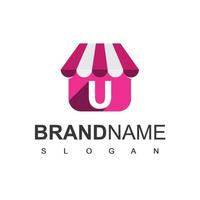 Online Shop Logo Design Template With U Initial vector