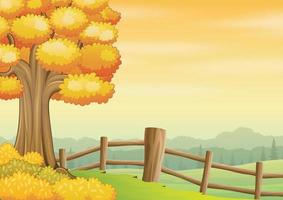 Autumn background with a big tree inside the fence vector