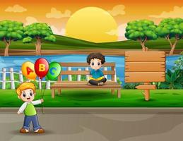 Happy boys playing in the park illustration vector