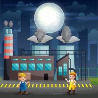 Illustration of factory workers working at night vector