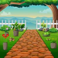 camino de piedra en la ilustración del jardín vector