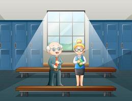 Cartoon man and woman teacher in a locker room vector