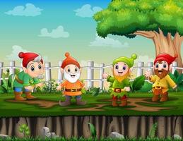 Cartoon of happy dwarves in the park vector