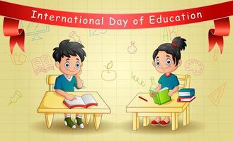 International Education Day with smart kids learning vector