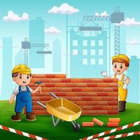 Illustration of the builders construction working scene vector