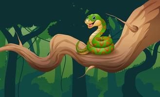 caricatura, de, serpiente, en, un, rama, ilustración vector