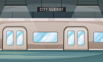 interior vacío de la estación de metro con ilustración de tren de metro vector