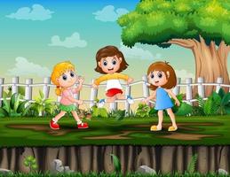 tres niñas jugando a saltar la cuerda en la ilustración del parque