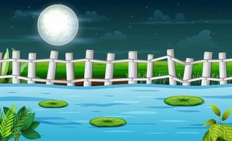 paisaje tropical con un río con ilustración de luna llena vector