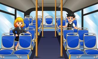 ilustración de un hombre y una mujer dentro del autobús vector