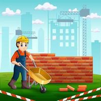 A builder workers at construction site illustration vector