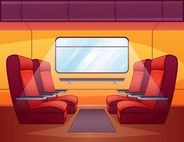 A cabin of a train, seats with brown leather vector