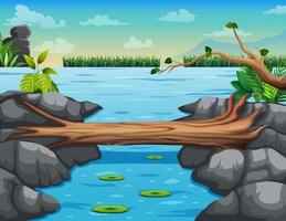 Illustration of log bridge with beautiful river vector