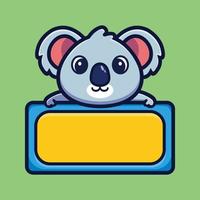 Cute koala with empty board cartoon character premium vector