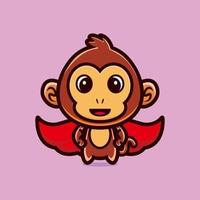 lindo mono de pie con personaje de dibujos animados de capa roja vector premium