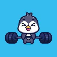 Cute illustration of penguin lifting barbell cartoon character design premium vector