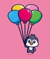 Cute penguin floating with balloon cartoon vector illustration
