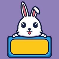 Cute rabbit with empty board cartoon character premium vector