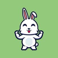 Cute strong rabbit cartoon character premium vector