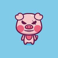 Evil pig mascot cartoon character design premium vector