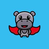 Cute hippo standing with red cloak cartoon character premium vector