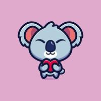 Cute koala standing holding love cartoon icon vector illustration. Animal love icon concept premium vector