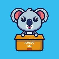 lindo koala en caja ilustración vectorial de personaje de dibujos animados, concepto de icono animal vector premium aislado