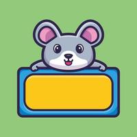 Cute mouse with empty board cartoon character premium vector