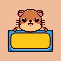 Cute otter with empty board cartoon character premium vector