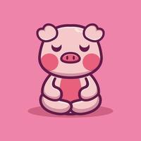 Cute pig do meditation premium vector