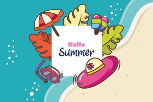 hello summer festival background with kind of items vector