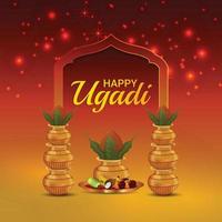 Indian festival happy gudi padwa celebration greeting card vector