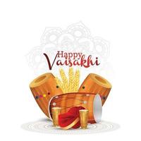 Happy vaisakhi design with wheat and drum vector