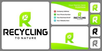 Letter R monogram natural logo design with business card template. vector