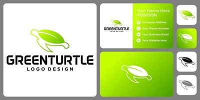 Turtle and leaf logo design with business card template. vector