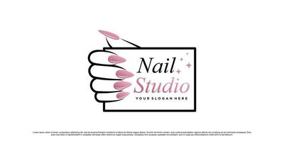 diseño de logotipo de esmalte de uñas o estudio de uñas para salón de belleza con vector premium de concepto moderno único