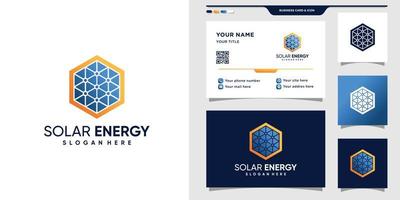 símbolo del logotipo de energía solar con estilo hexagonal. plantilla de logotipo y diseño de tarjeta de visita premium vector