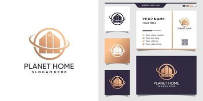 Creative planet home logo with line art style and business card design Premium Vector