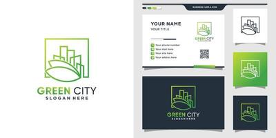 Green city logo with line art style and business card design. Inspiration, illustration logo design for business construction vector