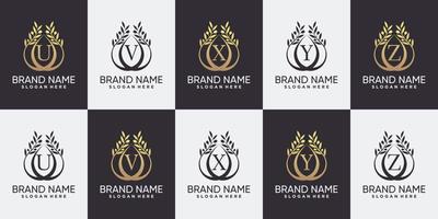 Set of olive tree logo design initial letter U to Z with line art style and creative concept vector