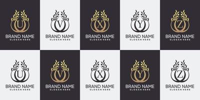 Set of olive tree logo design initial letter U to Z with line art style and creative concept vector