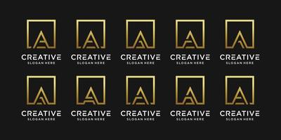 Set of monogram logo design initial letter A with linear style and square concept vector