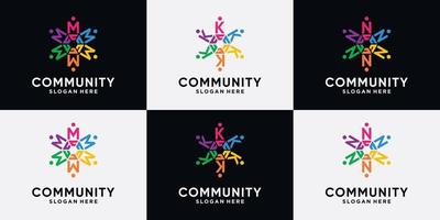 Set bundle of community logo design initial letter M, K, N with creative concept. vector