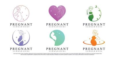 Set of pregnant woman logo design with creative element Premium Vector