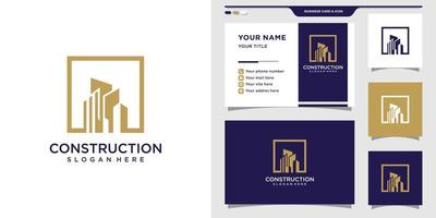 logotipo de construcción con concepto cuadrado y diseño de tarjeta de visita premium vector