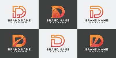 Set of monogram logo initial letter D with gradient style. Logo template Premium Vector